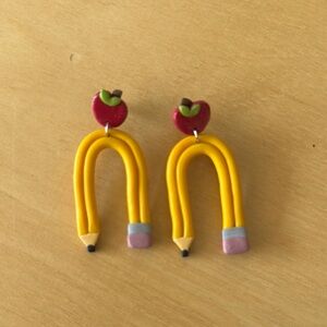 Quirky Pencil and Apple Earrings